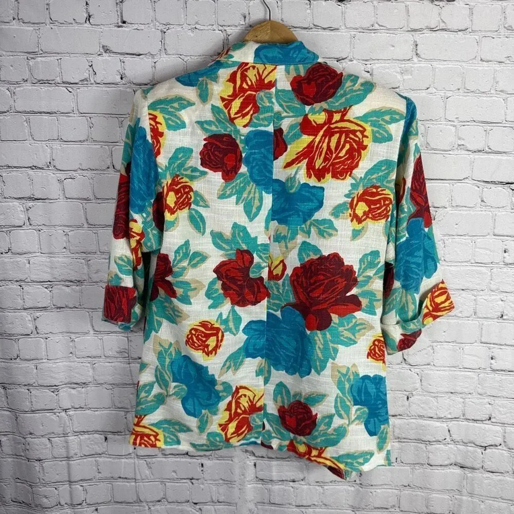 Vintage Linen Floral Blazer Union Made in the USA Size Large 11/12